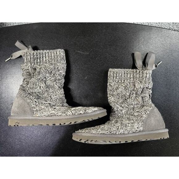 Ugg‎ Sweater Boots Women 6 Ribbon Back Mid Calf Isla Heathered - Picture 1 of 13